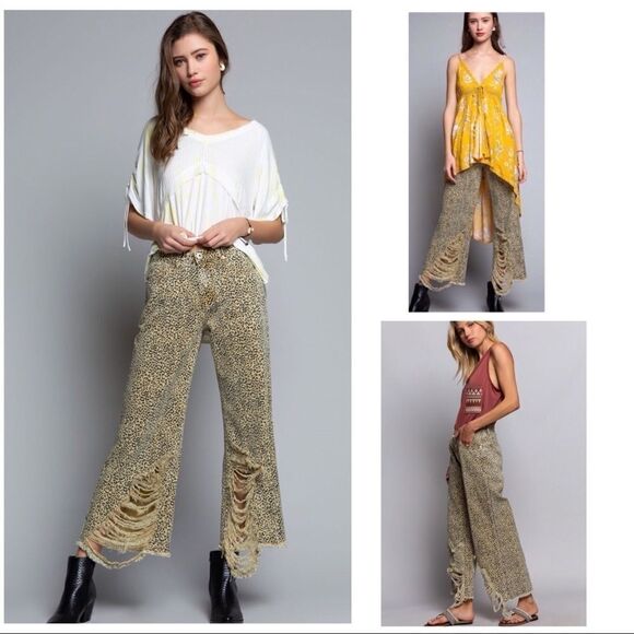 Pol 5 pockets, distressed leopard print jeans - Picture 1 of 14